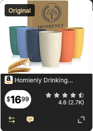 A set of cups from Amazon priced at $16.99